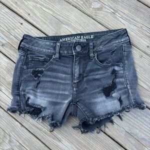 Black distressed shorts